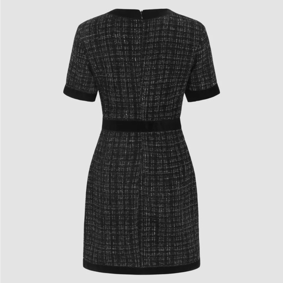 Tweed Round Neckline Solid Metallic Button Mini Dress - Picture 10 of 10